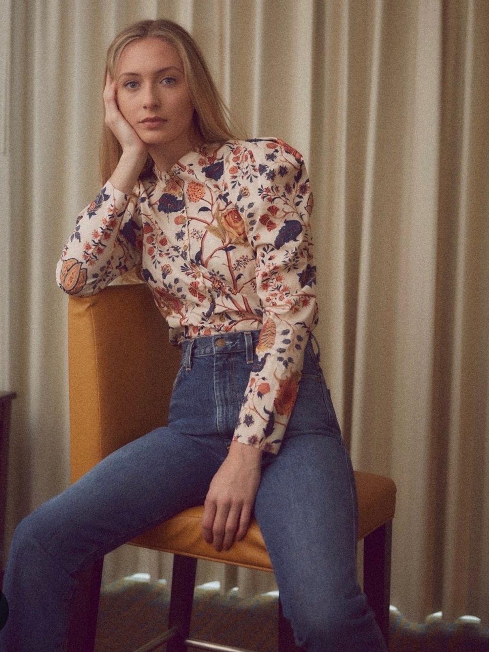 Ulla Johnson Harriet Cream Floral Puff-Sleeve Blouse